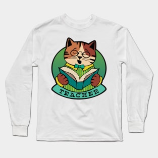 Teacher Cat Reading Book Long Sleeve T-Shirt